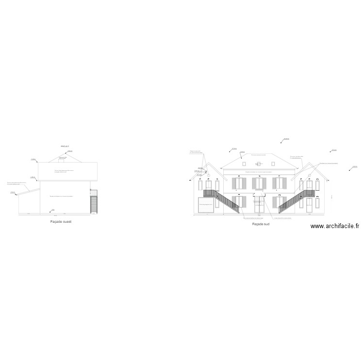 Façade sud et ouest projet. Plan de 0 pièce et 0 m2