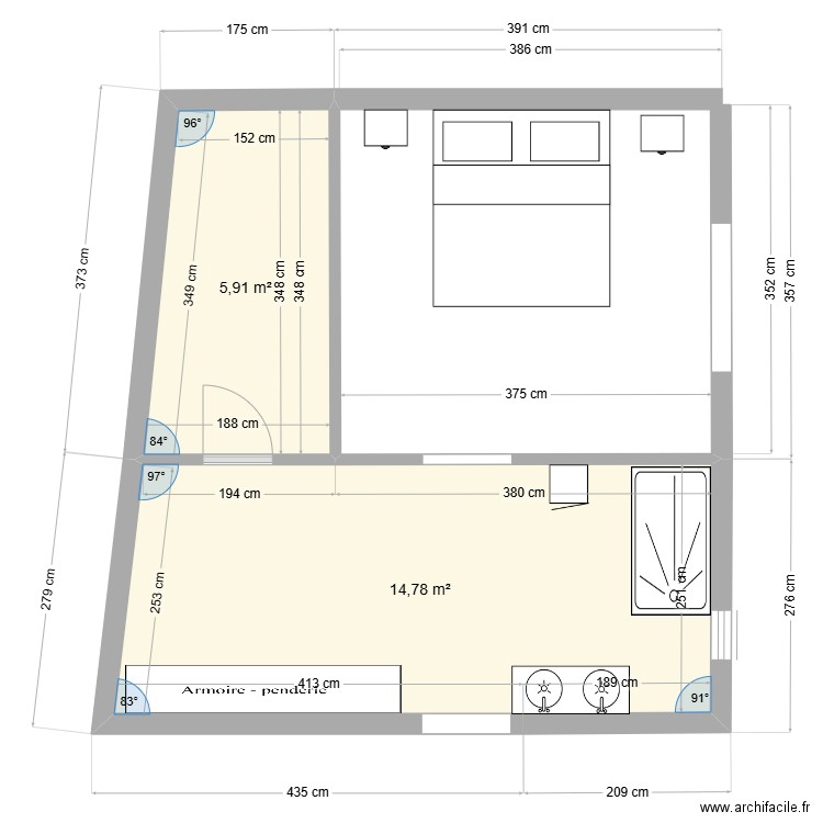 agrandissement maison AVEC BUANDERIE ET WC. Plan de 2 pièces et 21 m2