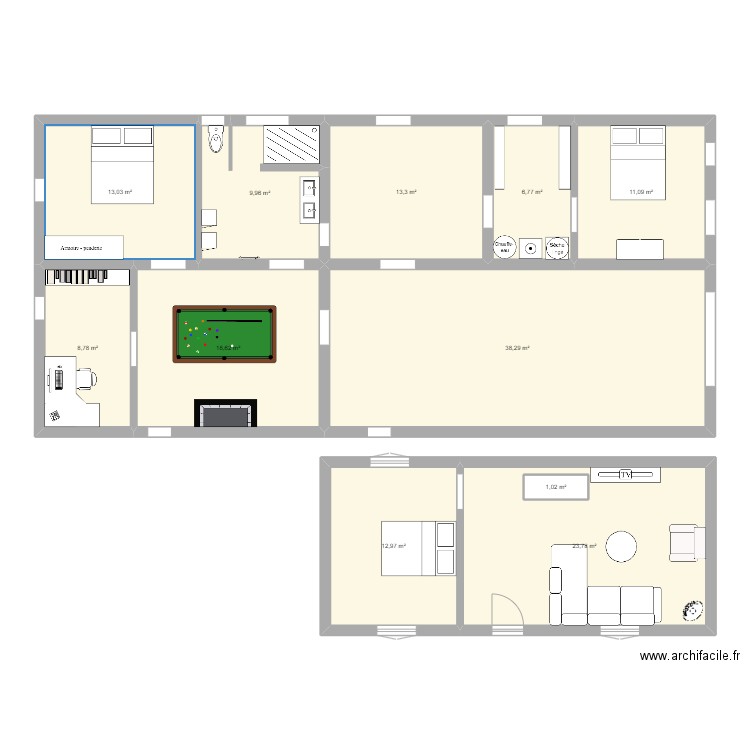 Maison RDC 1. Plan de 11 pièces et 159 m2