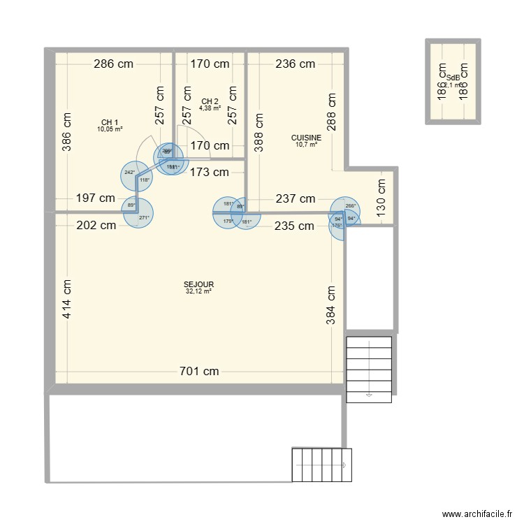 chalet actuel. Plan de 5 pièces et 59 m2