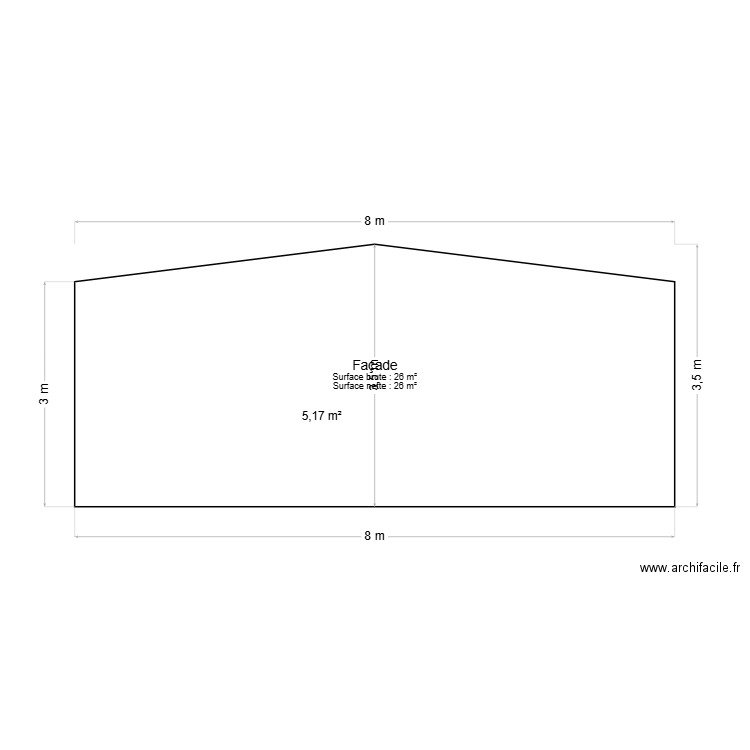 facade pignon. Plan de 1 pièce et 5 m2