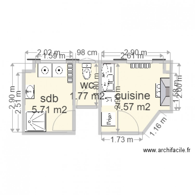 lyonnais sdb wc cuisine. Plan de 0 pièce et 0 m2