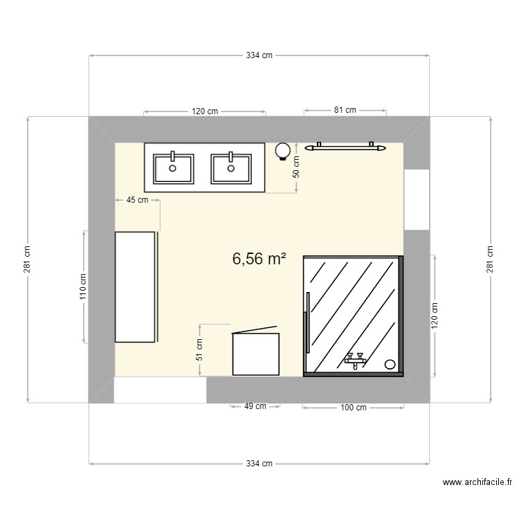 Salle de bain rénov. Plan de 1 pièce et 7 m2