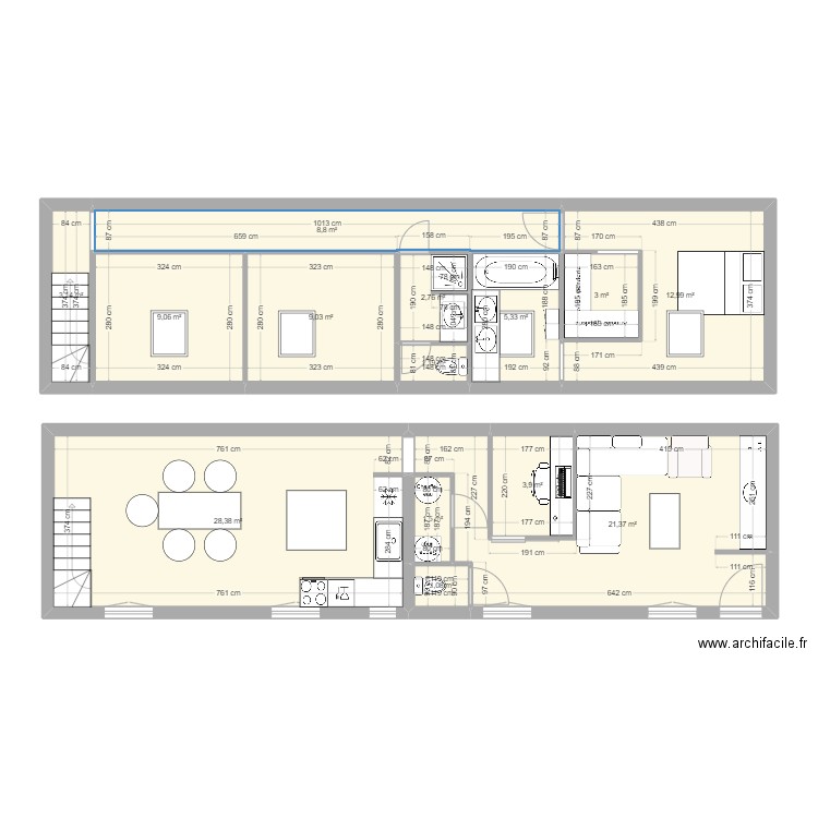 appart 4 avec baignoire 2. Plan de 14 pièces et 112 m2