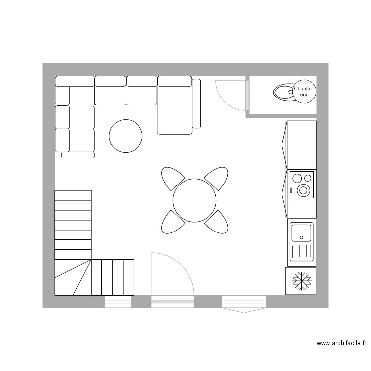 Plan Rch modifié & meublé. Plan de 2 pièces et 24 m2