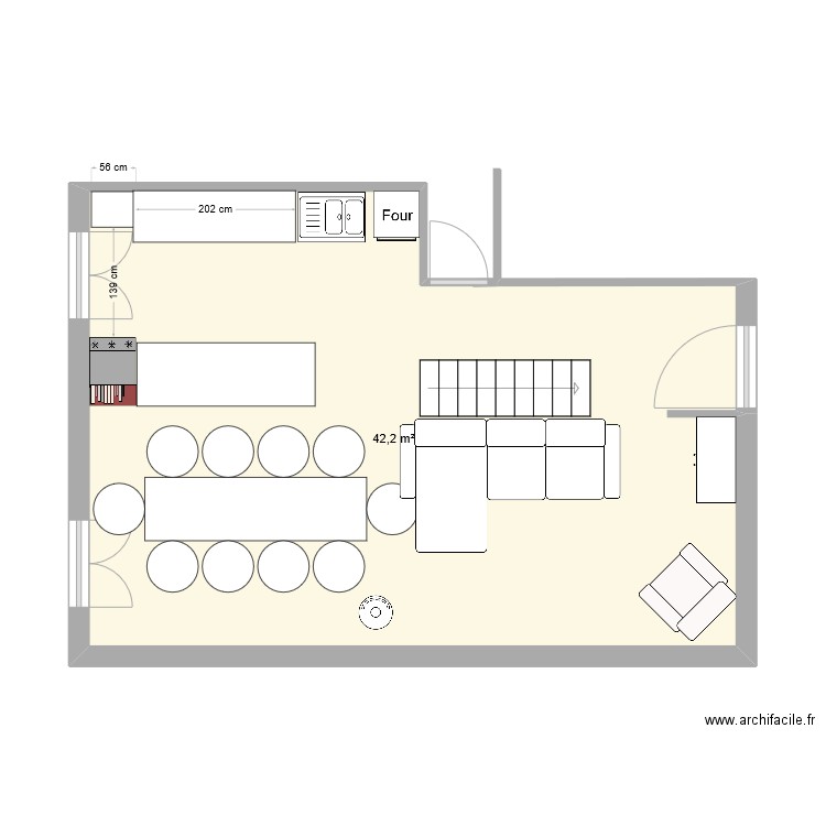 salon nouveau. Plan de 1 pièce et 42 m2