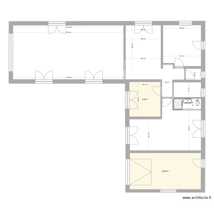 plan modifié. Plan de 4 pièces et 54 m2