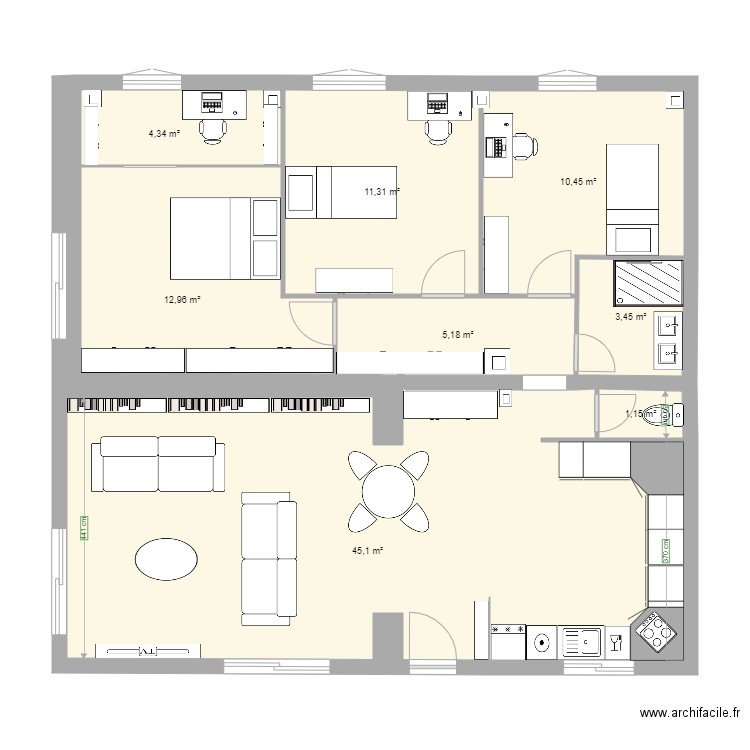 T4 logement six fours RDC version adaptée. Plan de 0 pièce et 0 m2