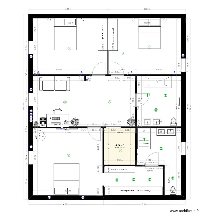 comble 1. Plan de 1 pièce et 5 m2