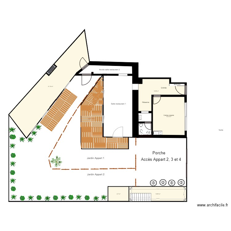 appartement 1 et 2 répartition du jardin. Plan de 0 pièce et 0 m2