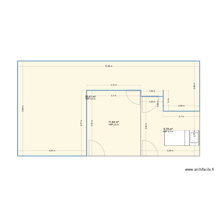 Aix ch2. Plan de 3 pièces et 57 m2