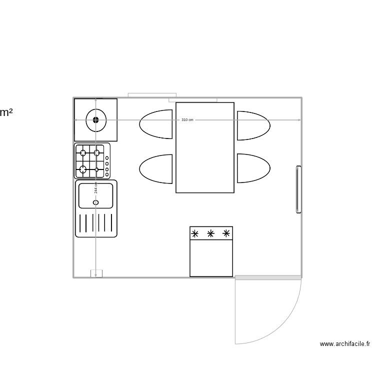 cuisine. Plan de 1 pièce et 8 m2