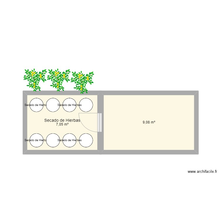 contenedor 1. Plan de 2 pièces et 16 m2