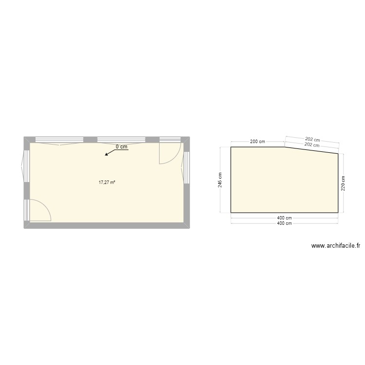 veranda. Plan de 1 pièce et 17 m2