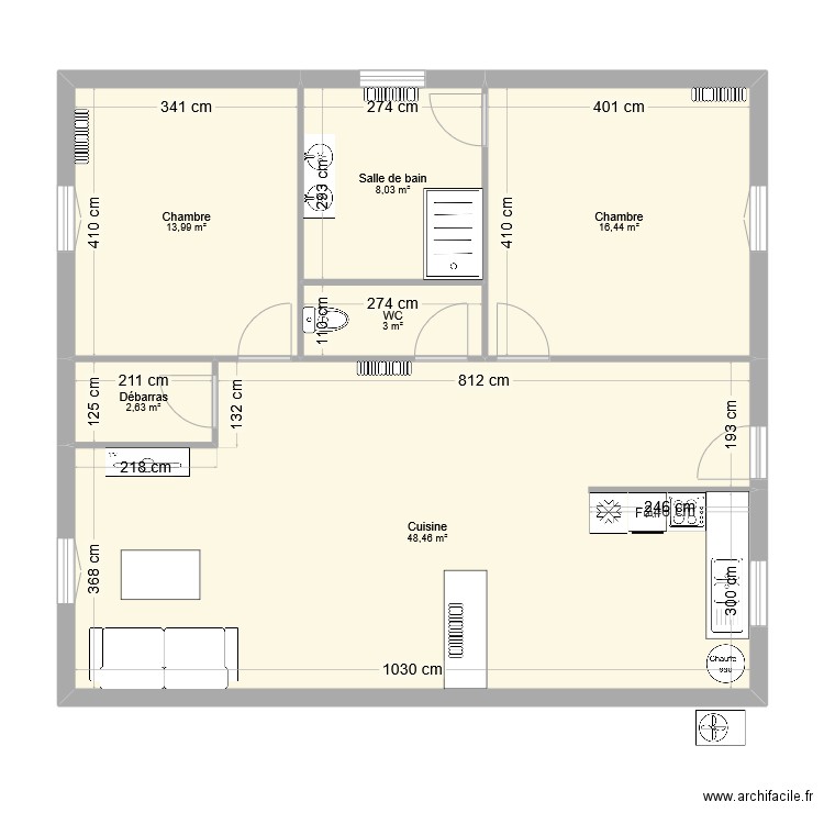 fouchard. Plan de 6 pièces et 93 m2