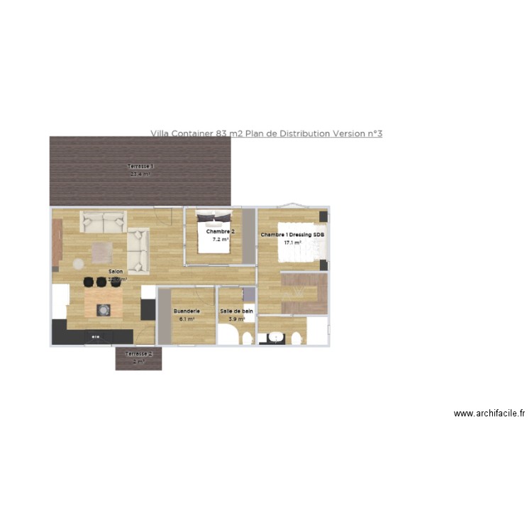 VILLA CONTAINER 83 m2. Plan de 0 pièce et 0 m2