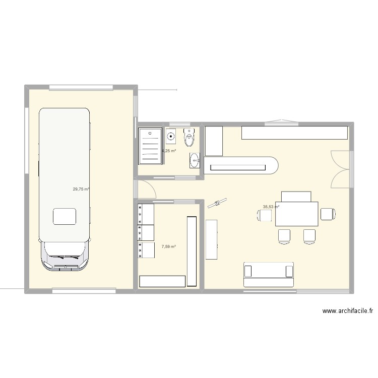 chevalerie. Plan de 4 pièces et 77 m2