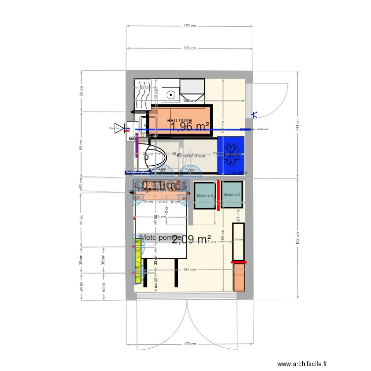 Remorque. Plan de 3 pièces et 4 m2