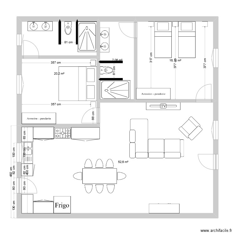 Projet 17-02-25 - Appartement 10 x 10. Plan de 4 pièces et 96 m2