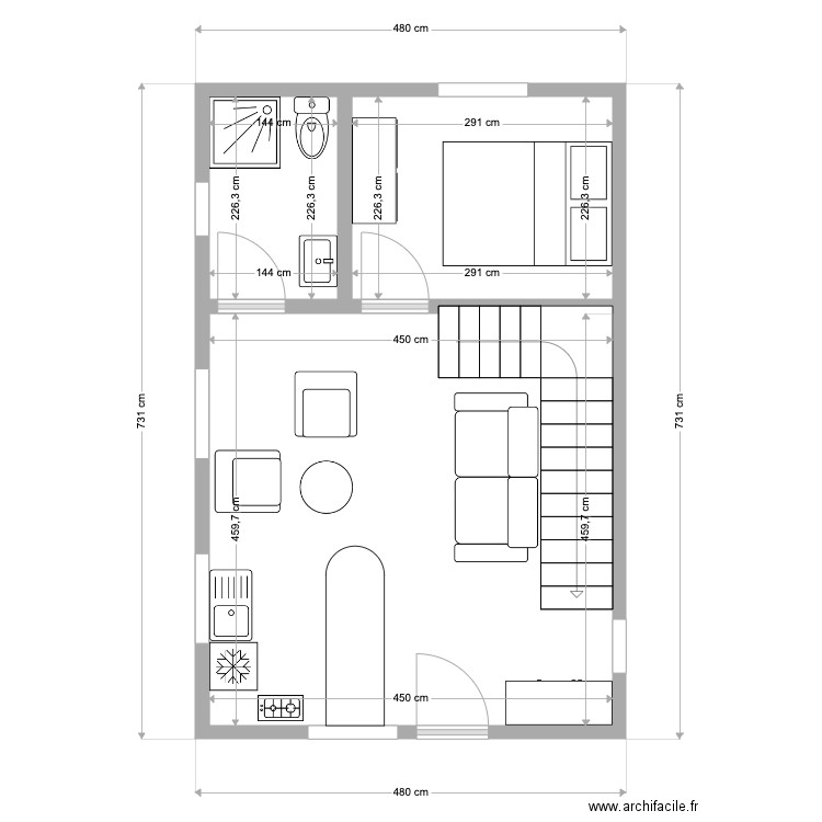 Many Betouna 1 . Plan de 3 pièces et 31 m2