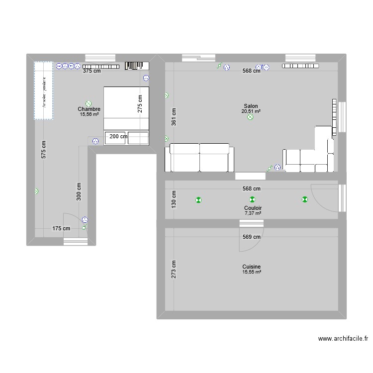 Chambre1. Plan de 4 pièces et 59 m2