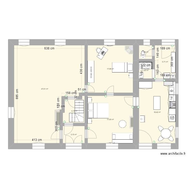 Poiseul Phase 1. Plan de 18 pièces et 301 m2