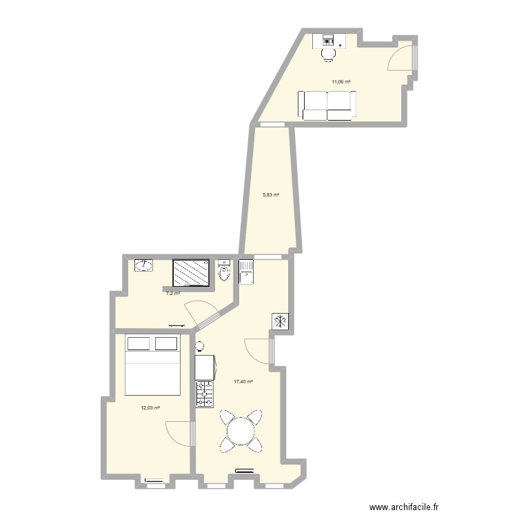 Aurillac 2eme. Plan de 5 pièces et 54 m2