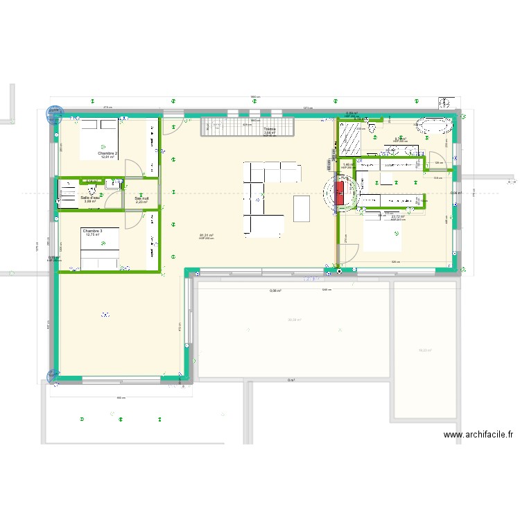 Plan cloisonnement poêle discount. Plan de 26 pièces et 375 m2