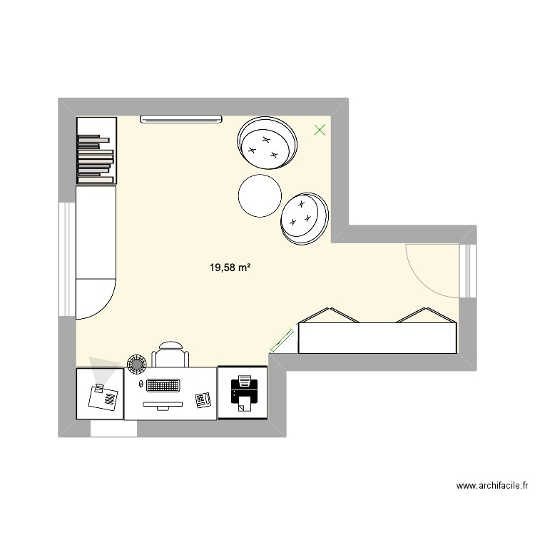 Bureau. Plan de 1 pièce et 20 m2