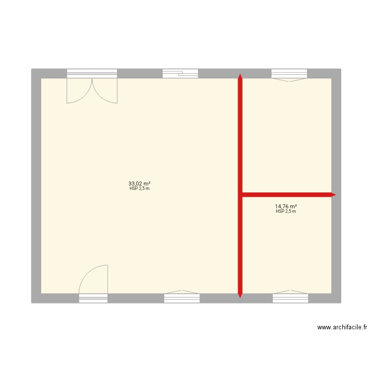 Projet perso. Plan de 2 pièces et 48 m2