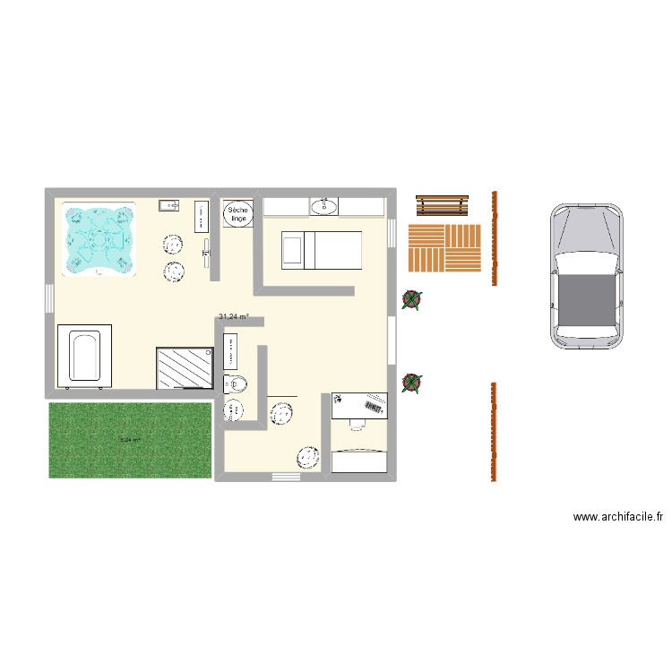 institut 2. Plan de 1 pièce et 31 m2