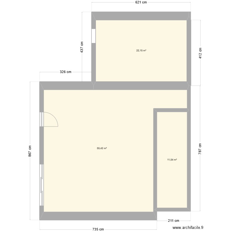 dp2 . Plan de 3 pièces et 89 m2