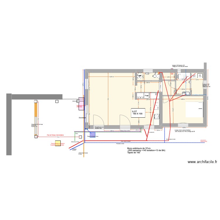 Plan au 25 février 2025 après réunion de chantier. Plan de 3 pièces et 74 m2