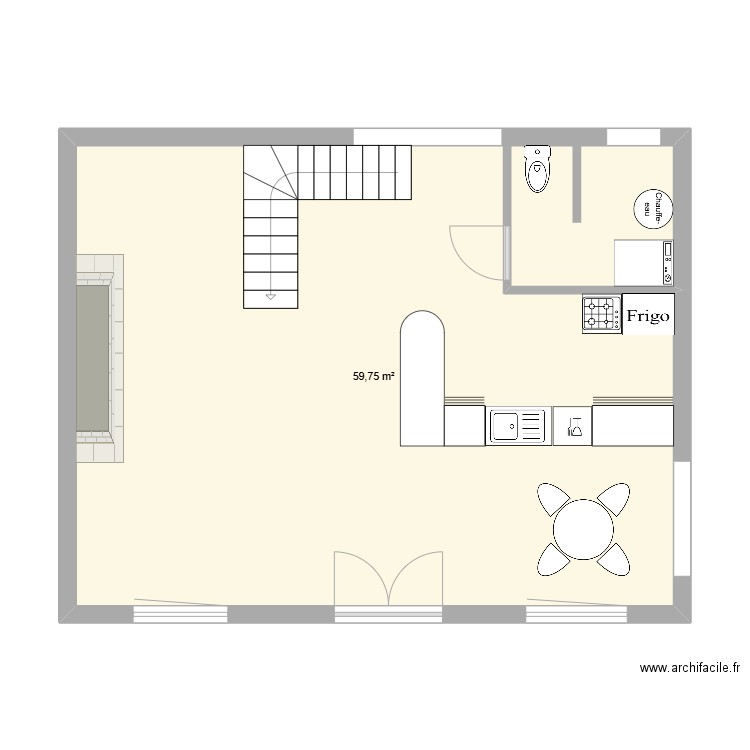 Isergues RDC archi2. Plan de 1 pièce et 60 m2