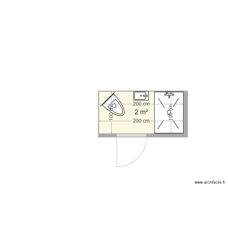 Toilette 1. Plan de 1 pièce et 2 m2