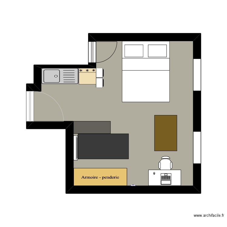 GC LF. Plan de 1 pièce et 21 m2