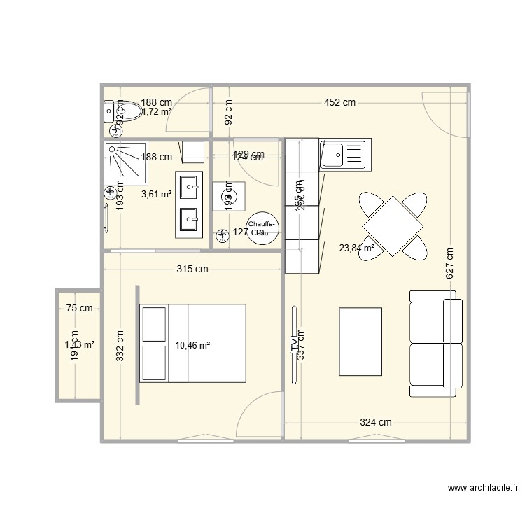 Deuxième étage. Plan de 5 pièces et 41 m2