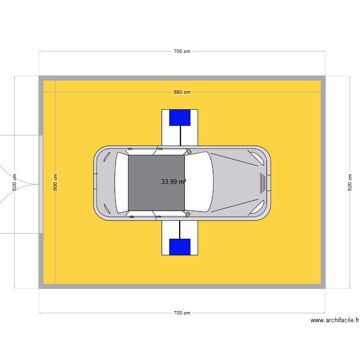 Garage 1 voiture et pont élévateur. Plan de 1 pièce et 34 m2