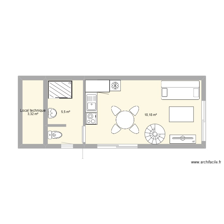 chalet. Plan de 3 pièces et 27 m2