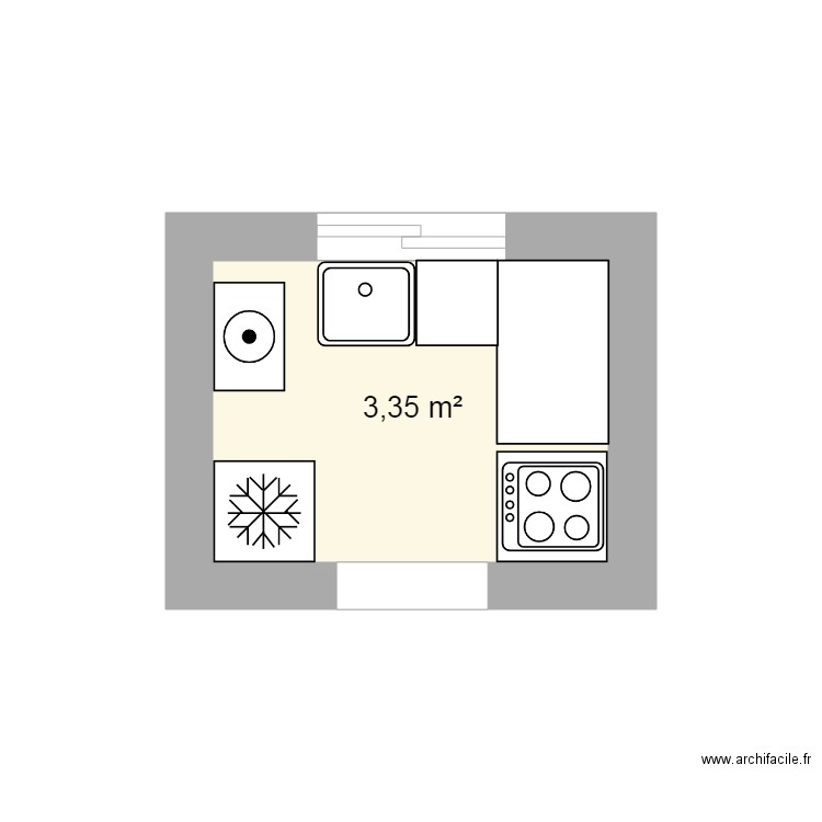 cuisine 001. Plan de 1 pièce et 3 m2