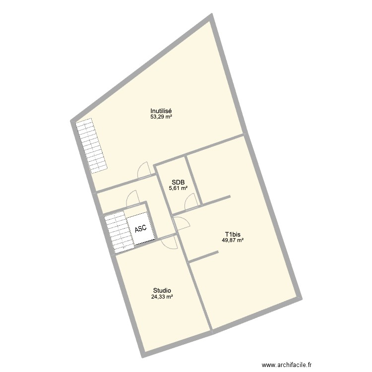 Plan 1er étage Lancharre avant travaux. Plan de 6 pièces et 147 m2