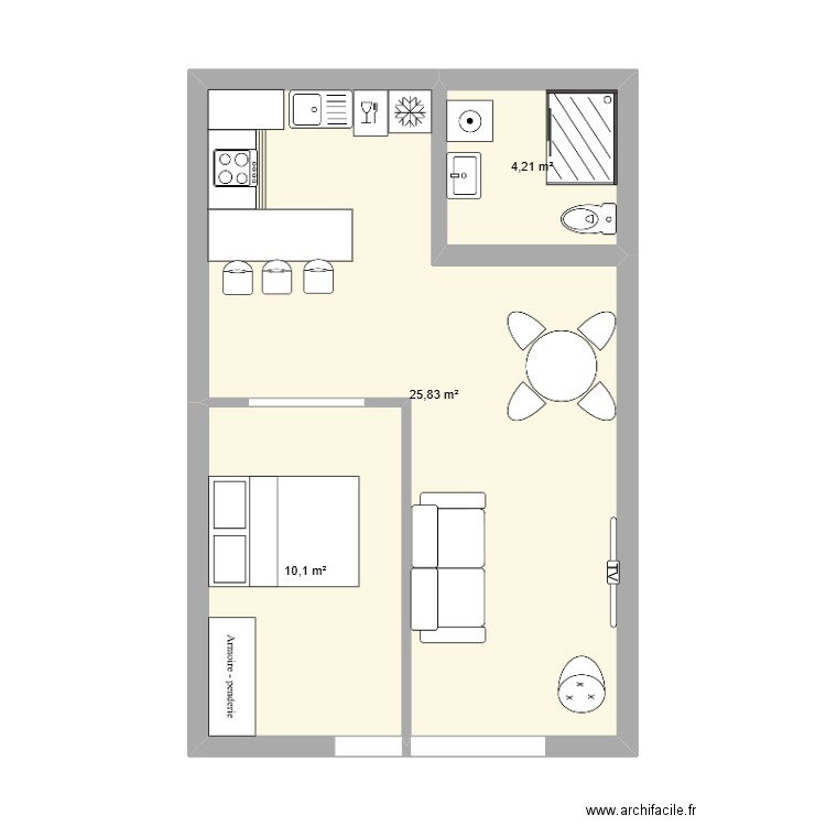 Plan Appartement 1. Plan de 3 pièces et 40 m2