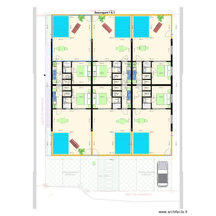 Beauregard 1 & 2. Plan de 35 pièces et 321 m2