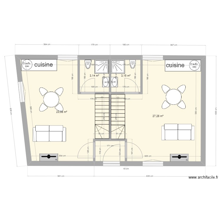 plan appart 2 bis 4. Plan de 4 pièces et 57 m2