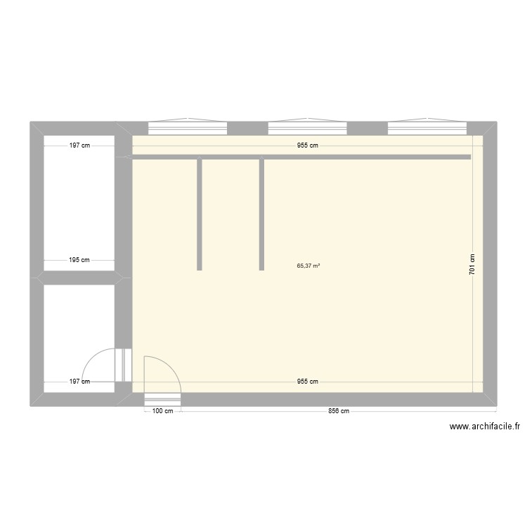 Labo -012. Plan de 1 pièce et 65 m2