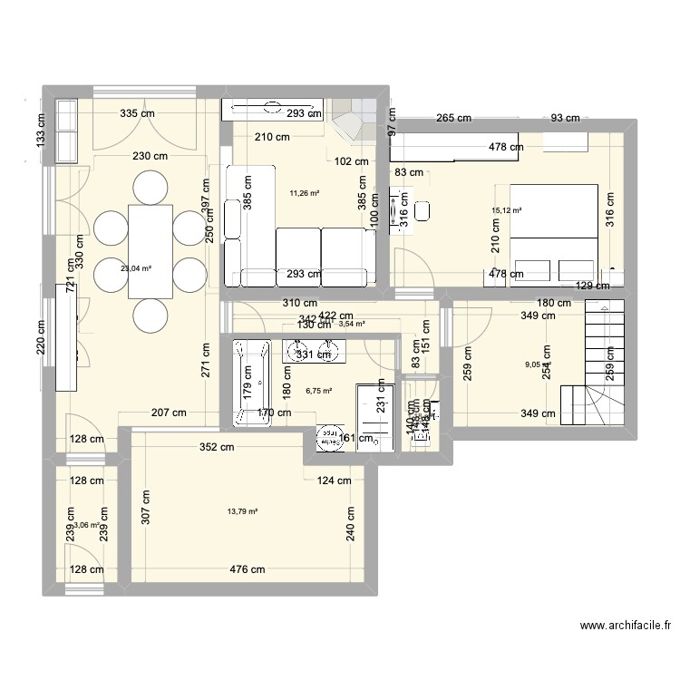 plan maison . Plan de 9 pièces et 87 m2