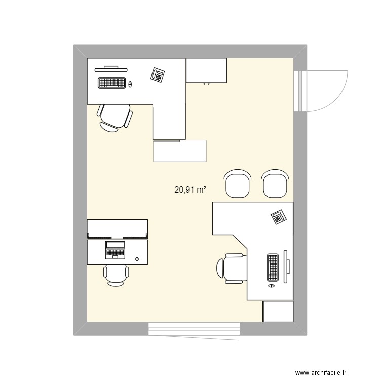 bureau 2. Plan de 1 pièce et 21 m2