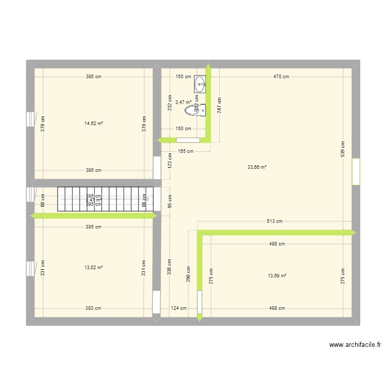 étage maison bastide. Plan de 6 pièces et 82 m2