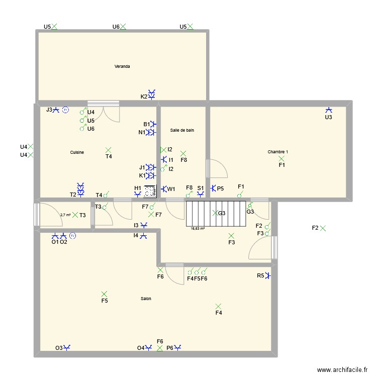 Papy - RDC symboles 01. Plan de 7 pièces et 140 m2