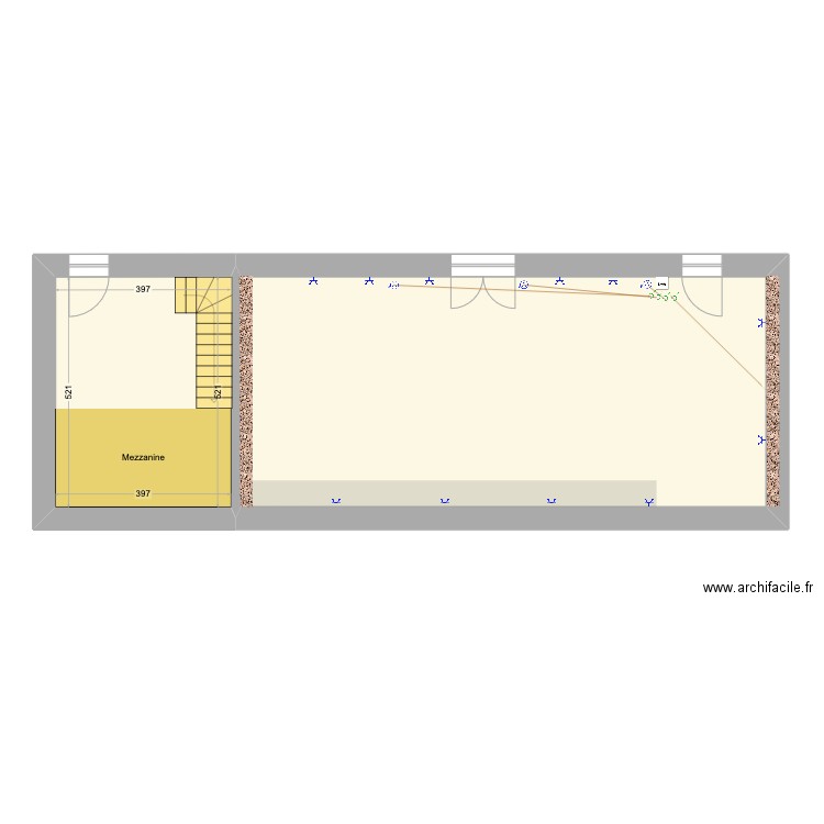 Etable RdC. Plan de 2 pièces et 82 m2